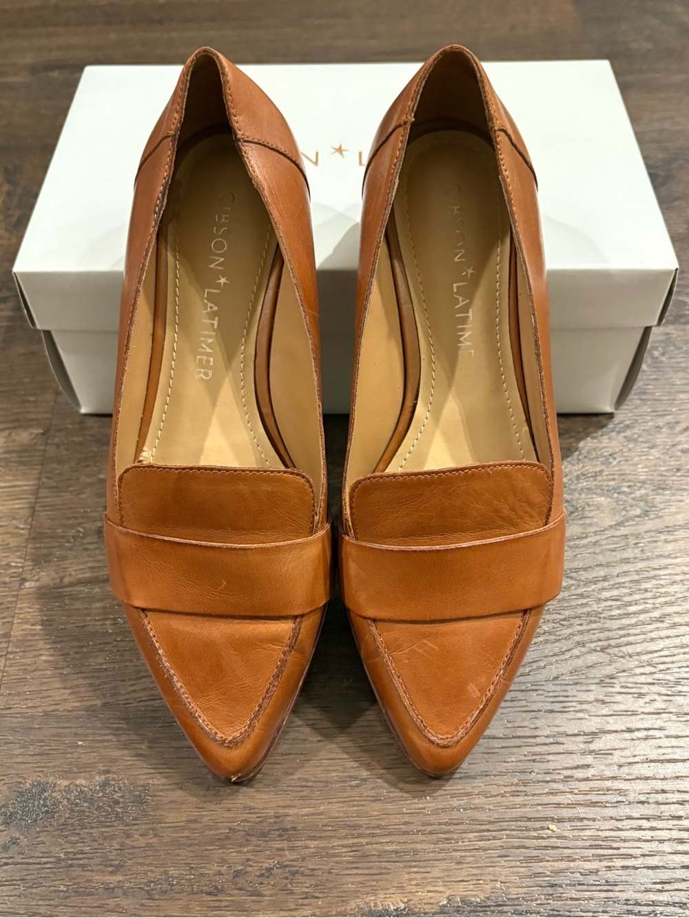 Women's Pointed-Toe leather Loafers in Cognac Brown